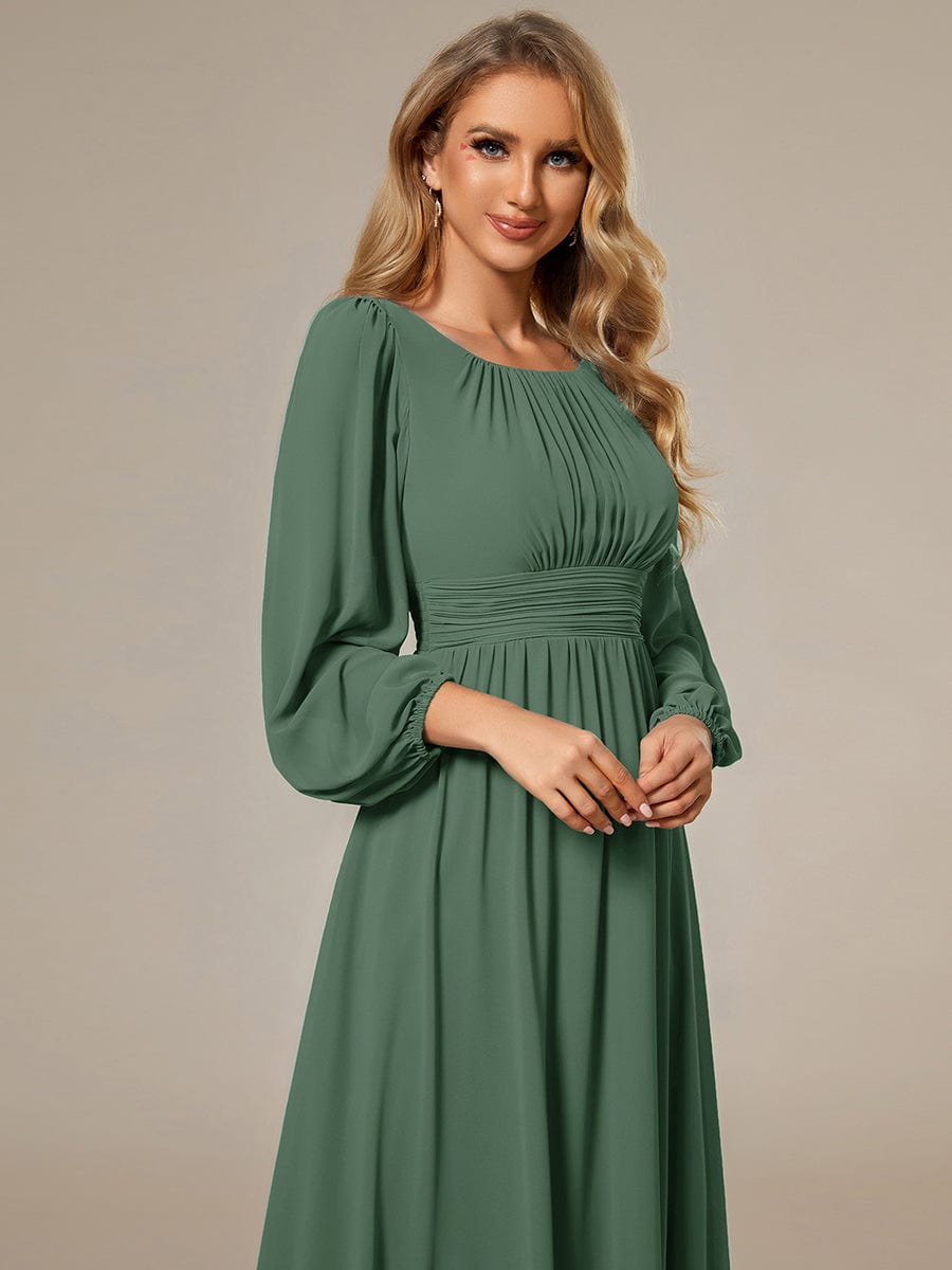 Chiffon Long Sleeve Pleated Floor Length Bridesmaid Dress #color_Eucalyptus Green