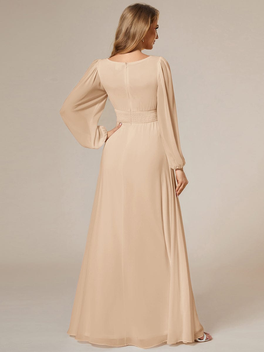 Chiffon Long Sleeve Pleated Floor Length Bridesmaid Dress #color_Gold