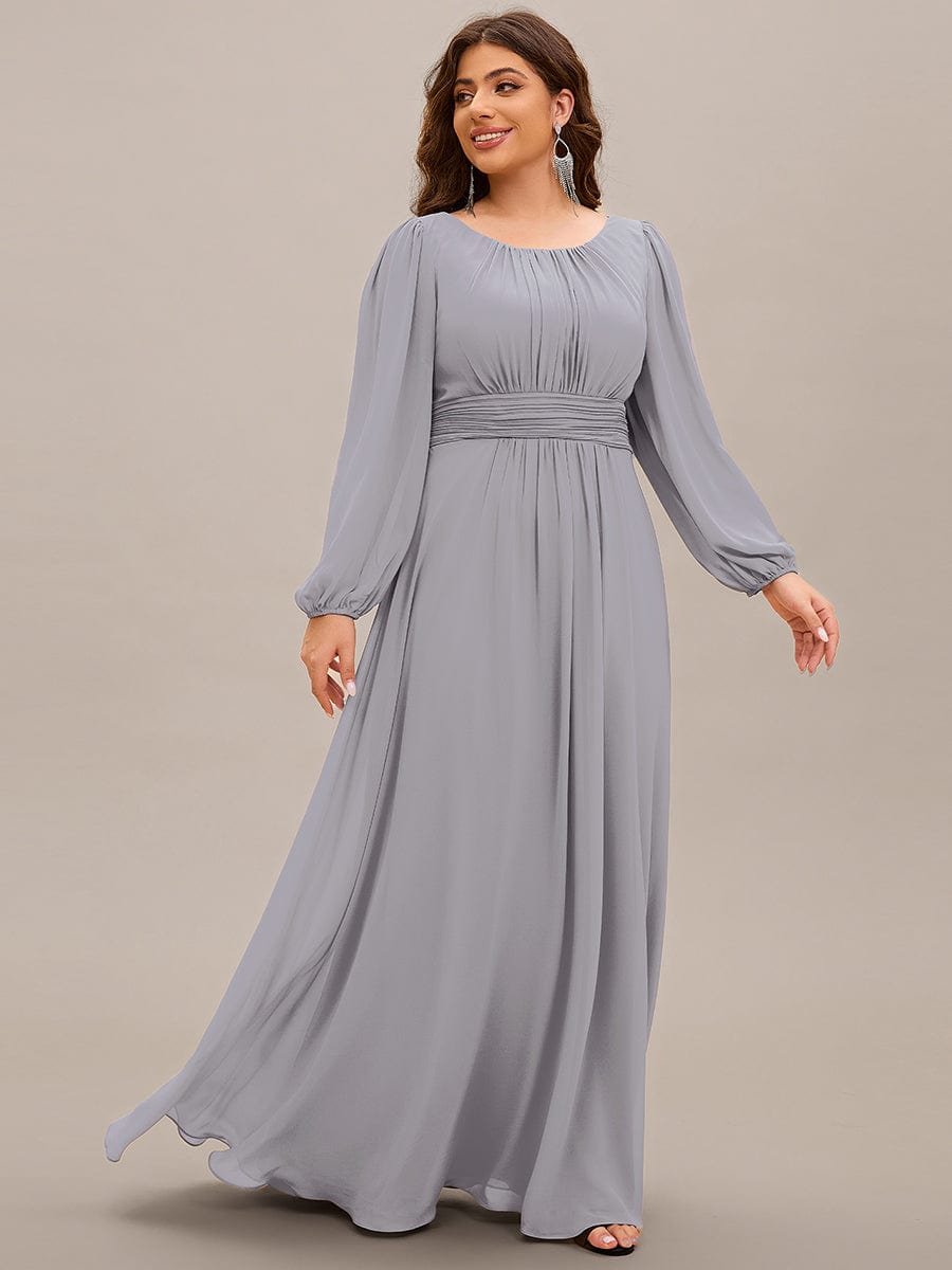 Chiffon Long Sleeve Pleated Floor Length Bridesmaid Dress #color_Grey