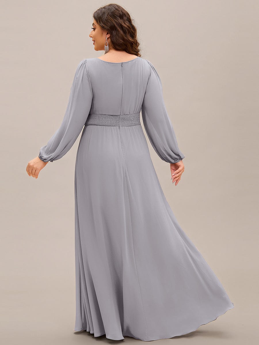 Chiffon Long Sleeve Pleated Floor Length Bridesmaid Dress #color_Grey