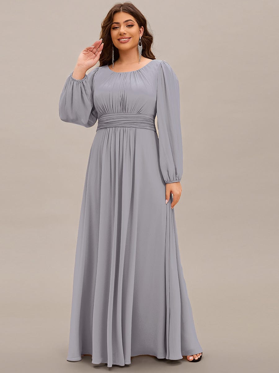 Chiffon Long Sleeve Pleated Floor Length Bridesmaid Dress #color_Grey