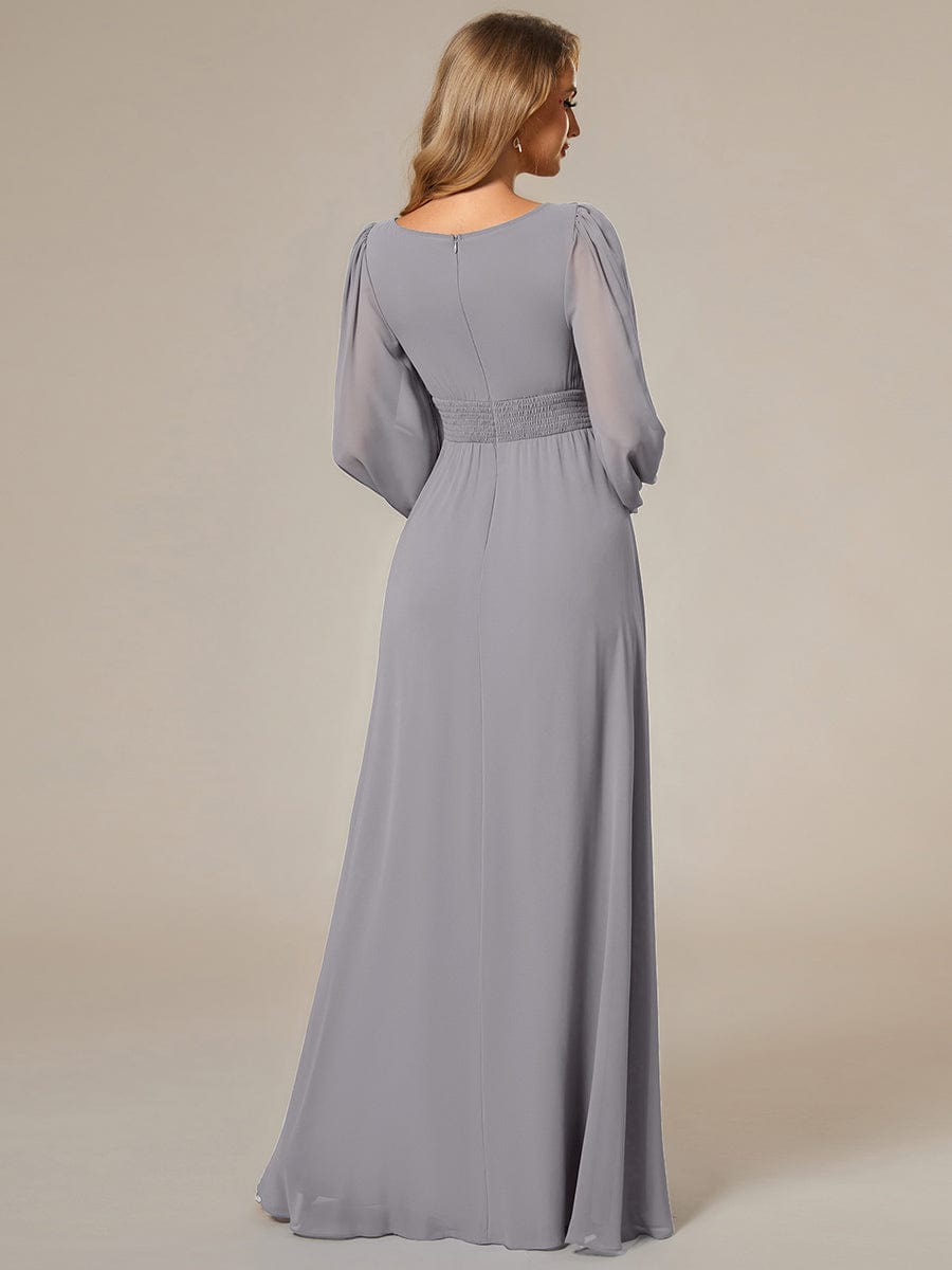 Chiffon Long Sleeve Pleated Floor Length Bridesmaid Dress #color_Grey