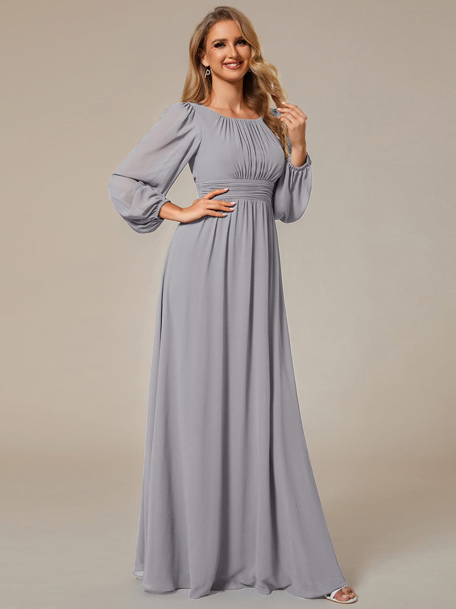 Chiffon Long Sleeve Pleated Floor Length Bridesmaid Dress #color_Grey