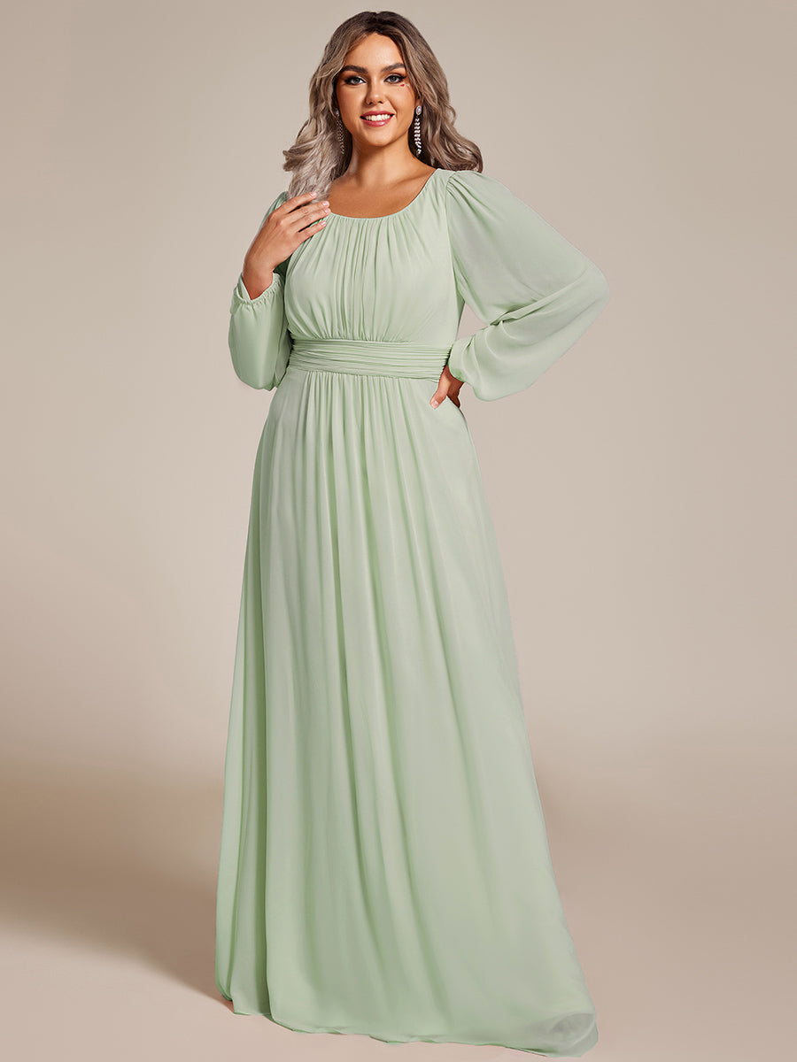 Chiffon Long Sleeve Pleated Floor Length Bridesmaid Dress in Mint Green #color_Mint Green