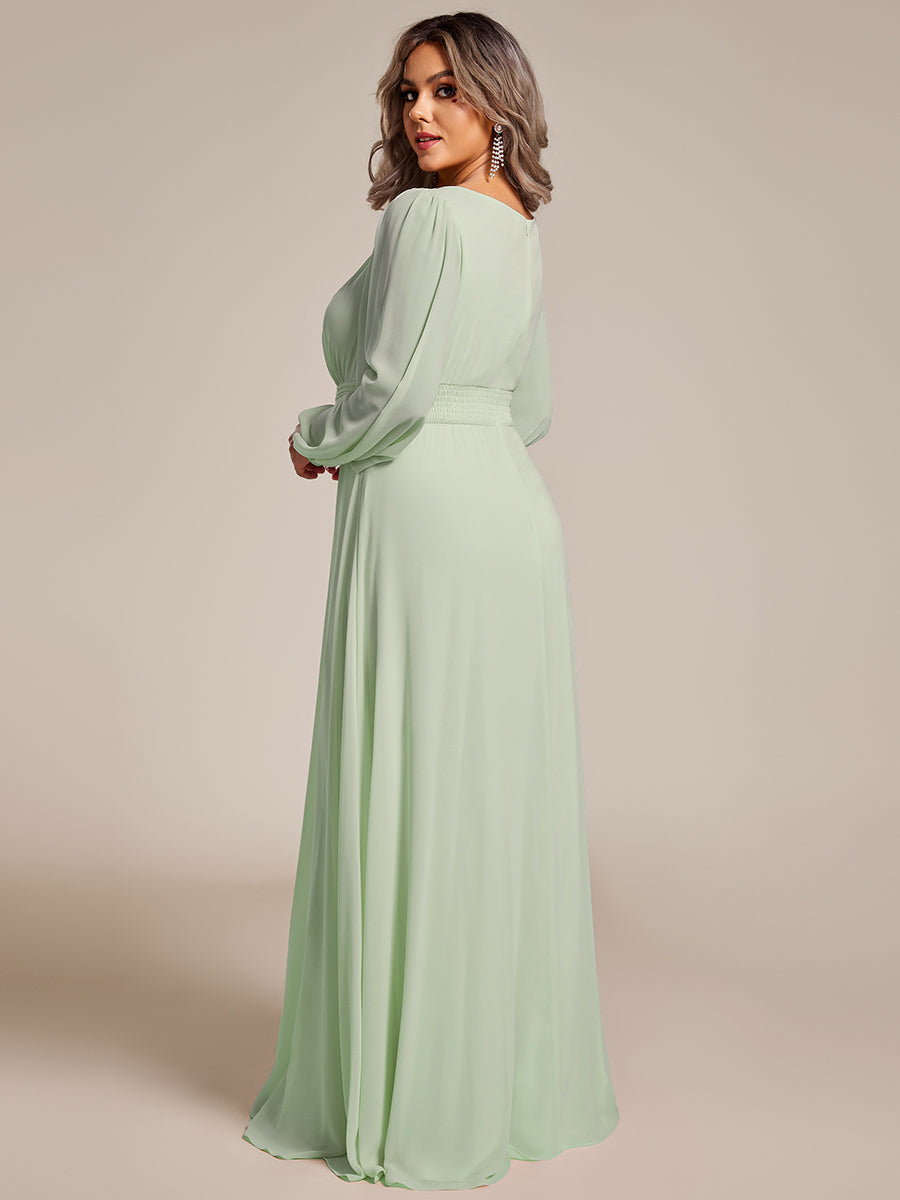 Chiffon Long Sleeve Pleated Floor Length Bridesmaid Dress in Mint Green #color_Mint Green