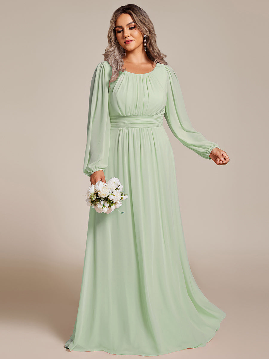 Chiffon Long Sleeve Pleated Floor Length Bridesmaid Dress in Mint Green #color_Mint Green