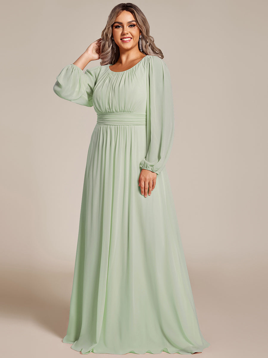 Chiffon Long Sleeve Pleated Floor Length Bridesmaid Dress in Mint Green #color_Mint Green