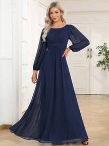 Navy Chiffon Bridesmaid Dresses #style_ES0106BNB