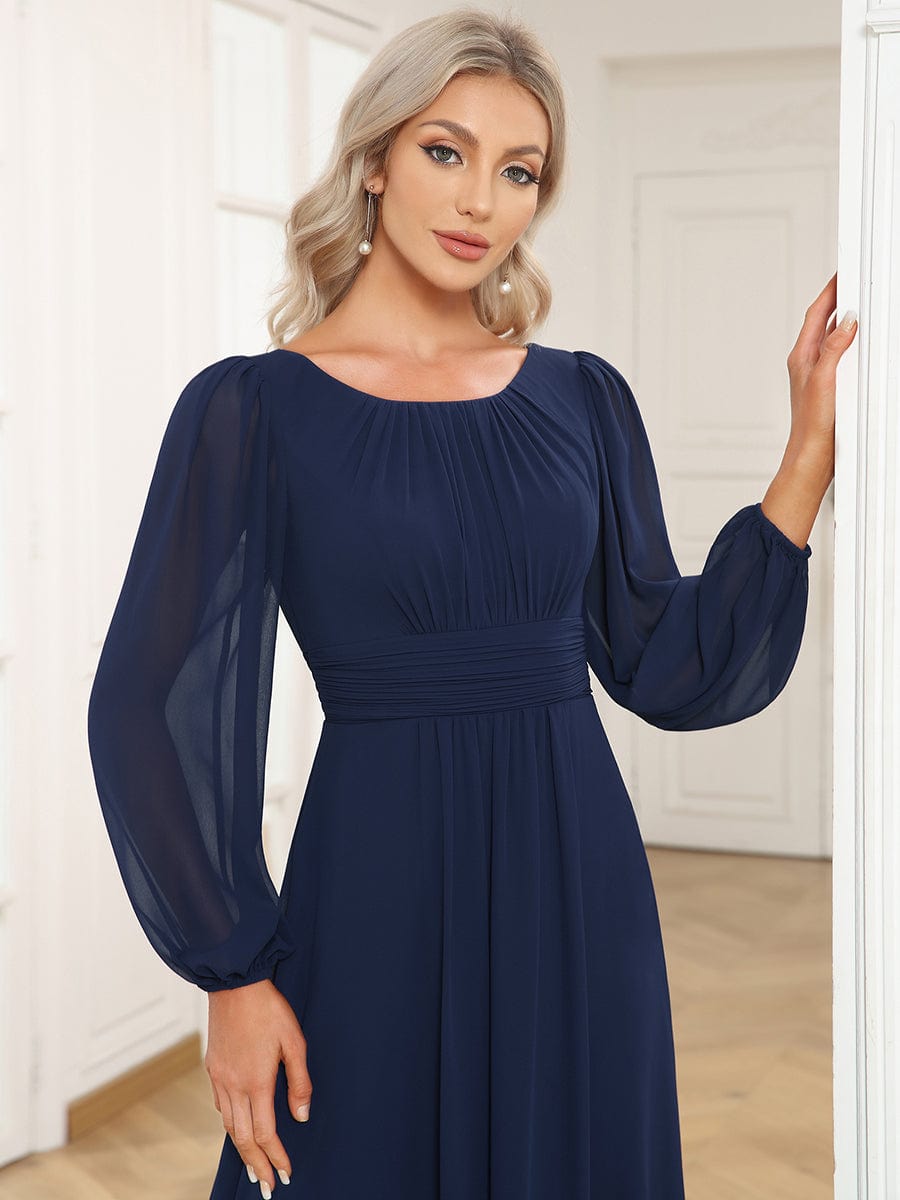 Navy Chiffon Bridesmaid Dresses #style_ES0106BNB