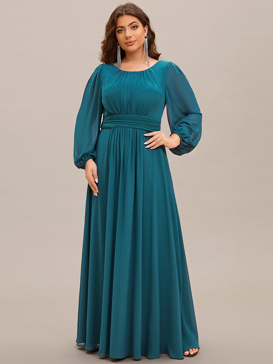 Chiffon Long Sleeve Pleated Floor Length Bridesmaid Dress #color_Teal