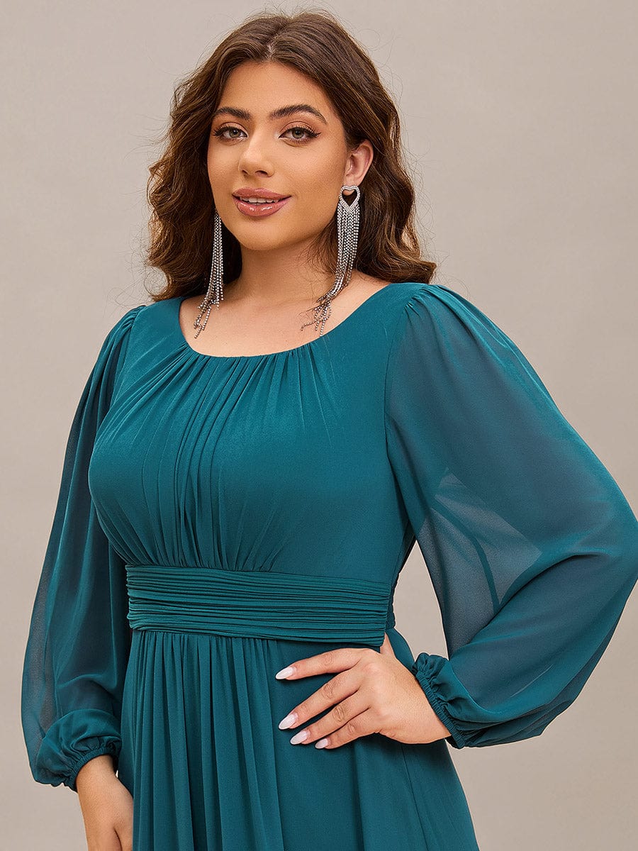 Chiffon Long Sleeve Pleated Floor Length Bridesmaid Dress #color_Teal