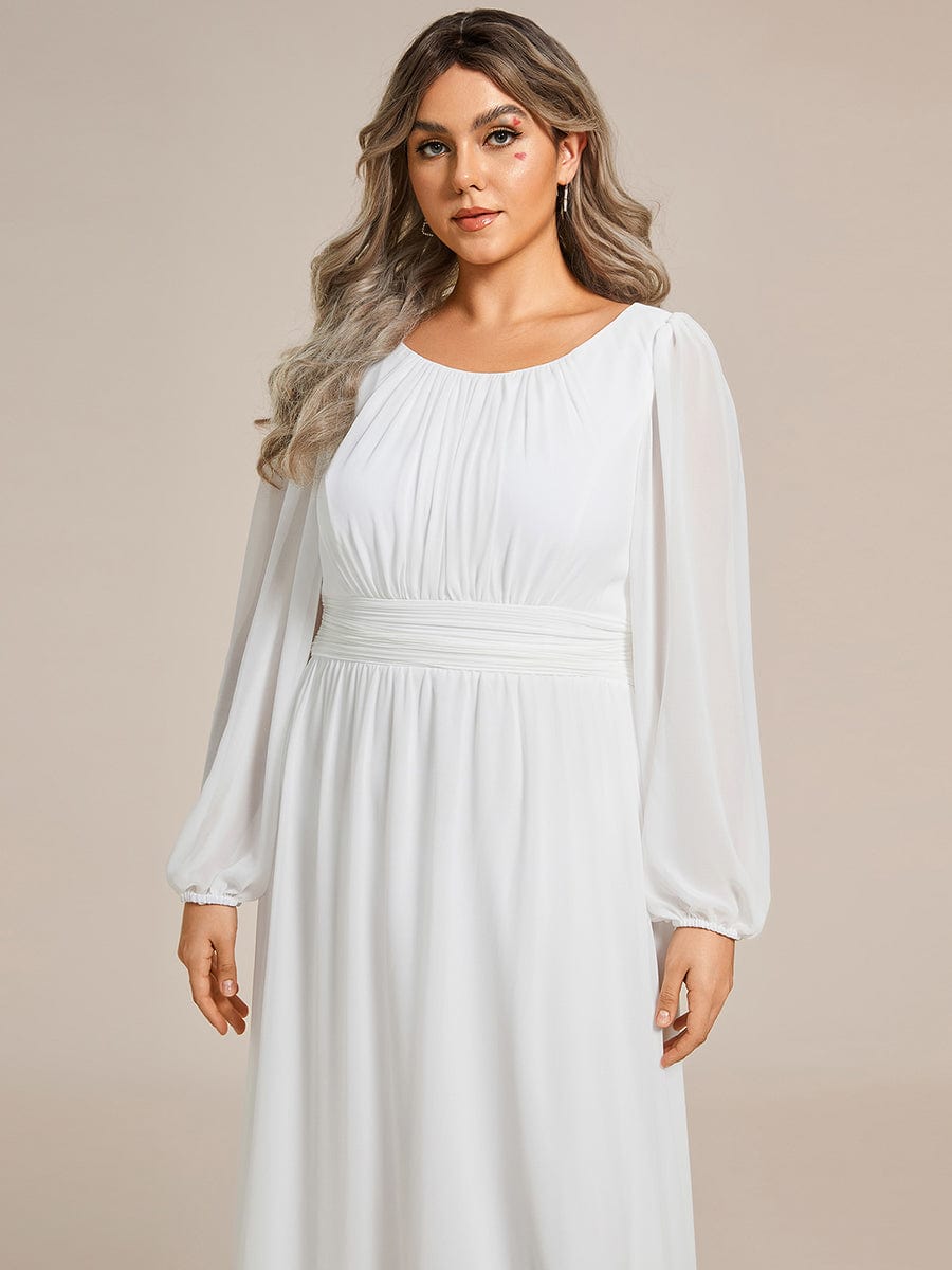 Chiffon Long Sleeve Pleated Floor Length Bridesmaid Dress #color_White