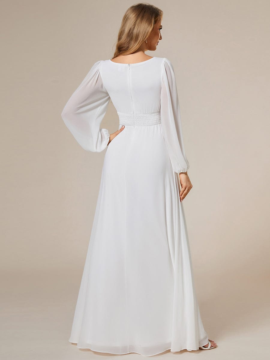 Chiffon Long Sleeve Pleated Floor Length Bridesmaid Dress #color_White