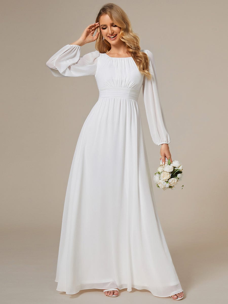 Chiffon Long Sleeve Pleated Floor Length Bridesmaid Dress #color_White