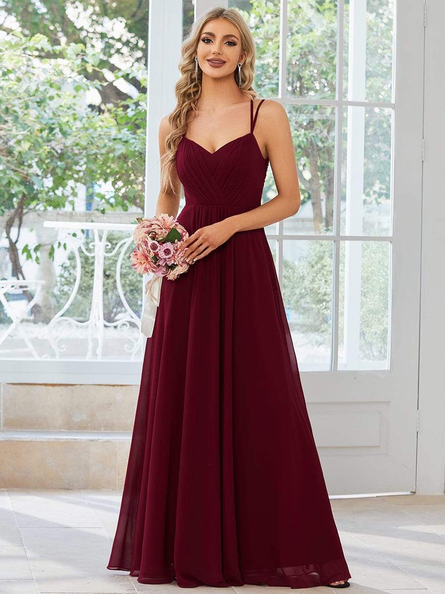 Custom Size Chiffon and Lace Open Back Bridesmaid Dress with Spaghetti Straps #color_Burgundy