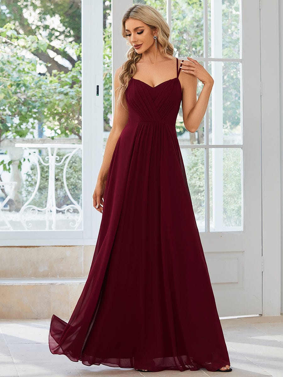 Custom Size Chiffon and Lace Open Back Bridesmaid Dress with Spaghetti Straps #color_Burgundy