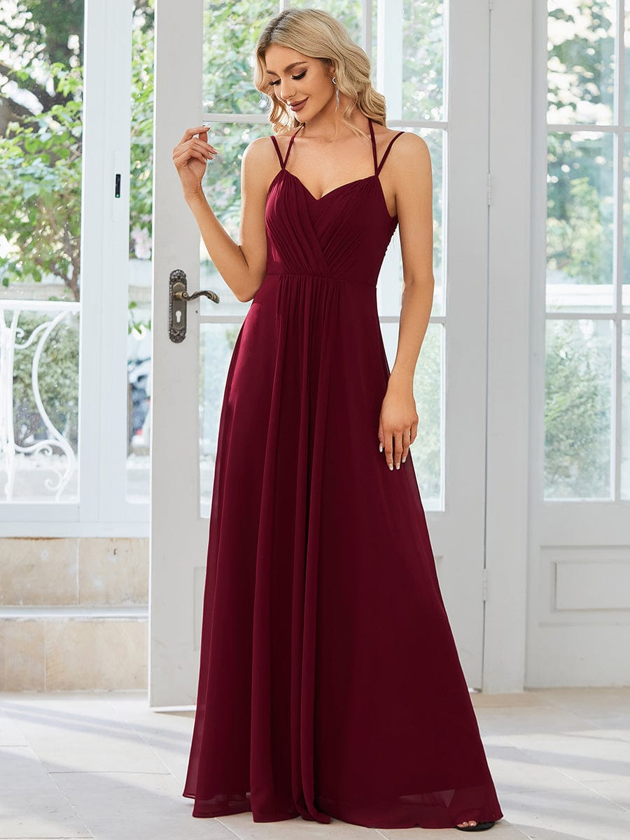 Custom Size Chiffon and Lace Open Back Bridesmaid Dress with Spaghetti Straps #color_Burgundy