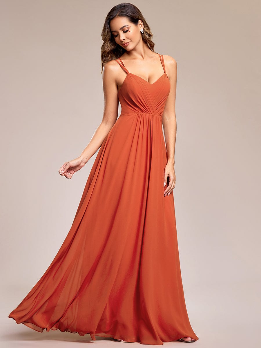 Custom Size Chiffon and Lace Open Back Bridesmaid Dress with Spaghetti Straps #color_Burnt Orange