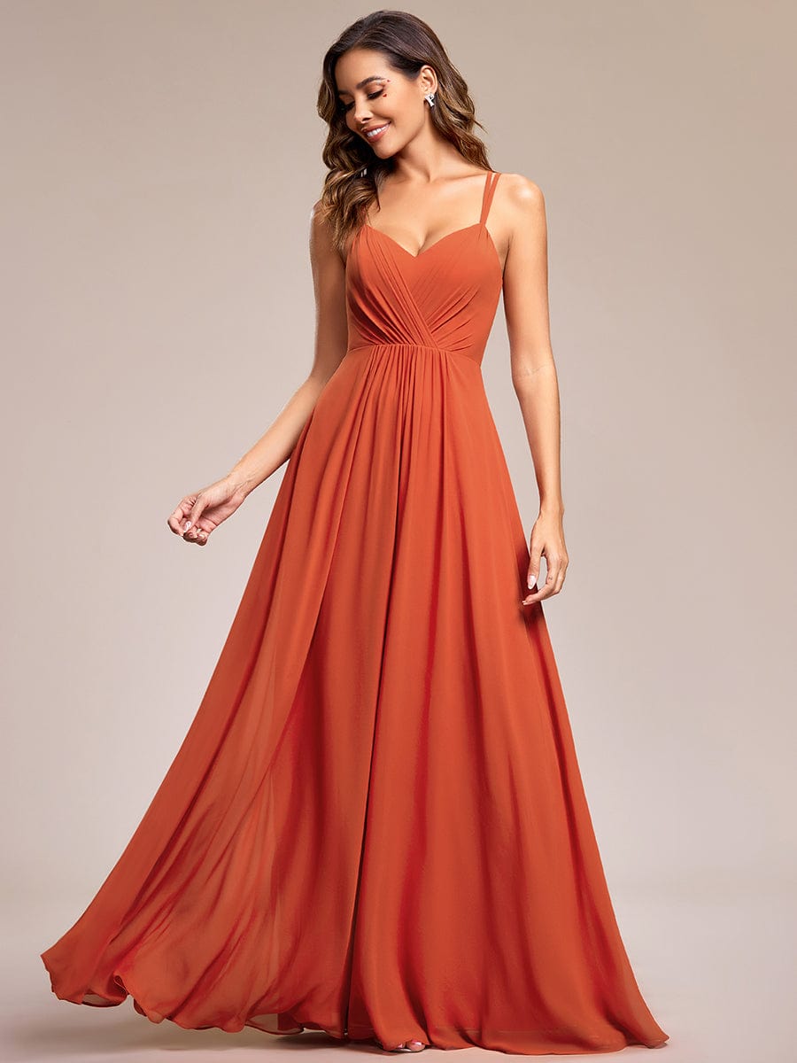 Custom Size Chiffon and Lace Open Back Bridesmaid Dress with Spaghetti Straps #color_Burnt Orange