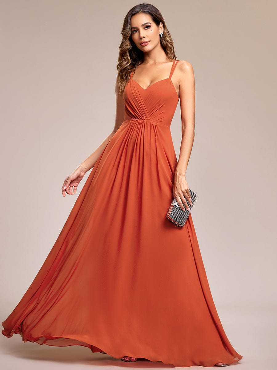 Custom Size Chiffon and Lace Open Back Bridesmaid Dress with Spaghetti Straps #color_Burnt Orange