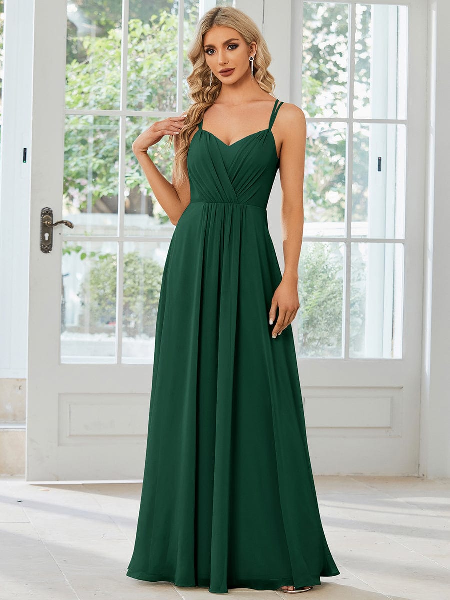 Custom Size Chiffon and Lace Open Back Bridesmaid Dress with Spaghetti Straps #color_Dark Green