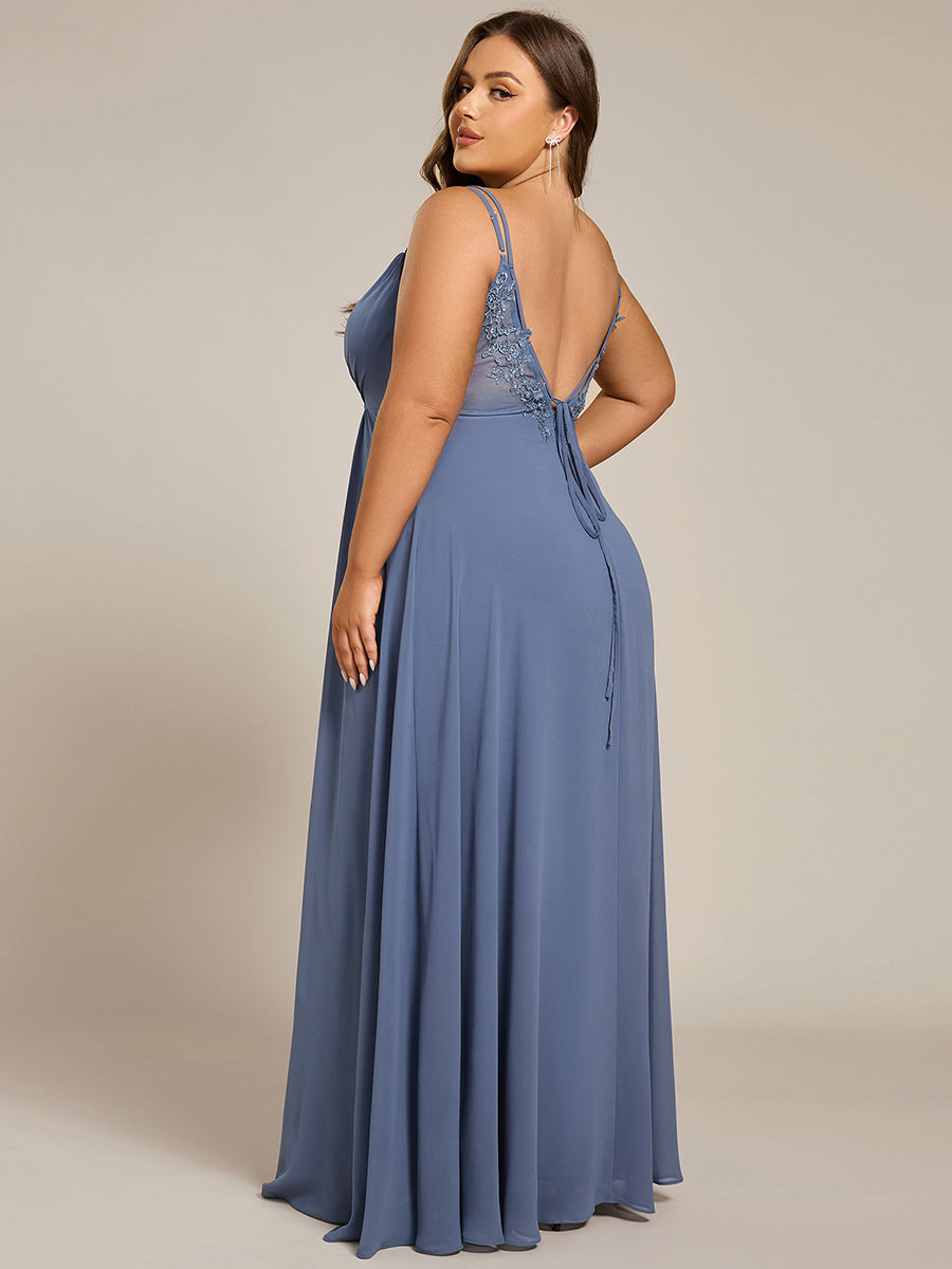 Custom Size Chiffon and Lace Open Back Bridesmaid Dress with Spaghetti Straps #color_Dusty Blue