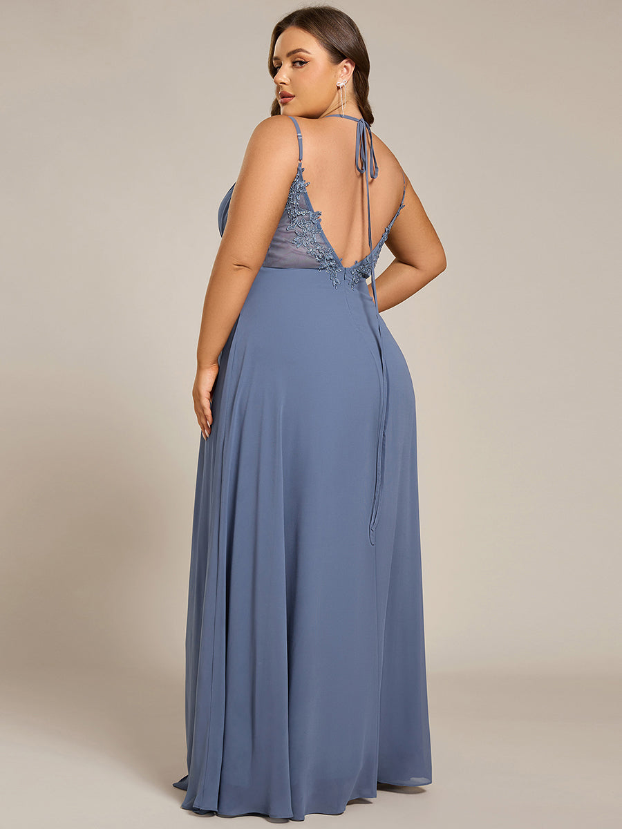 Custom Size Chiffon and Lace Open Back Bridesmaid Dress with Spaghetti Straps #color_Dusty Blue