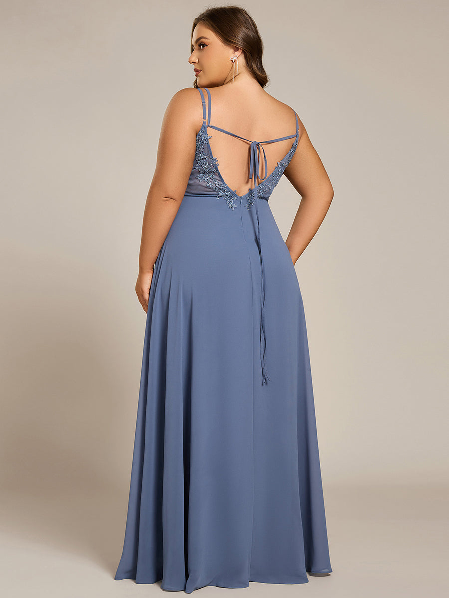 Custom Size Chiffon and Lace Open Back Bridesmaid Dress with Spaghetti Straps #color_Dusty Blue