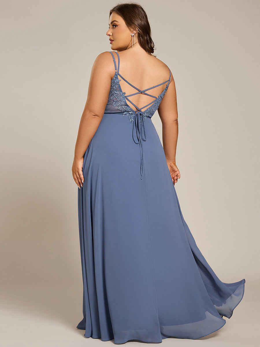 Custom Size Chiffon and Lace Open Back Bridesmaid Dress with Spaghetti Straps #color_Dusty Blue