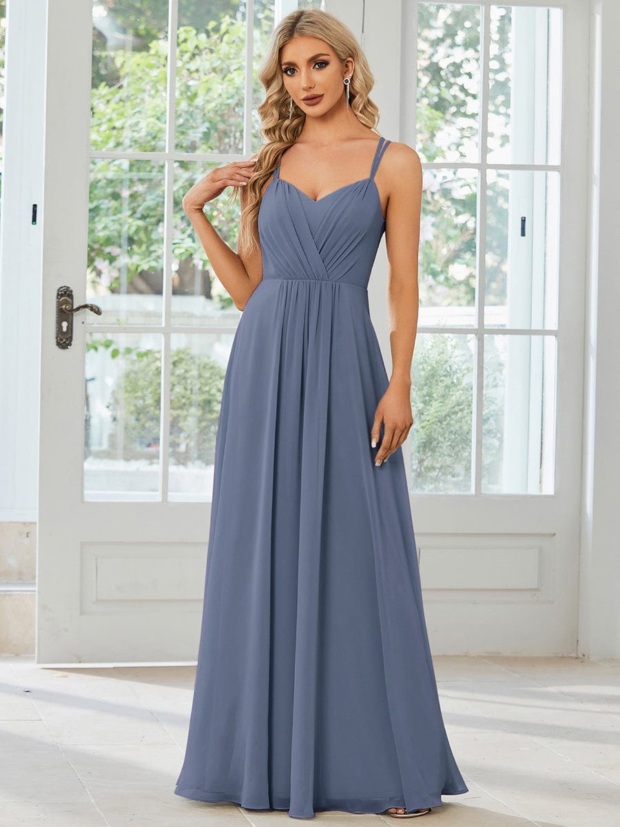 Chiffon and Lace Open Back Bridesmaid Dress with Spaghetti Straps #color_Dusty Navy