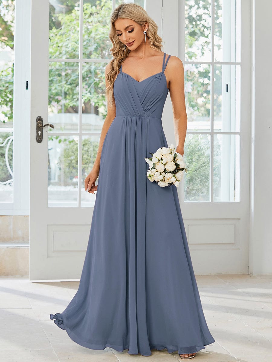 Chiffon and Lace Open Back Bridesmaid Dress with Spaghetti Straps #color_Dusty Navy