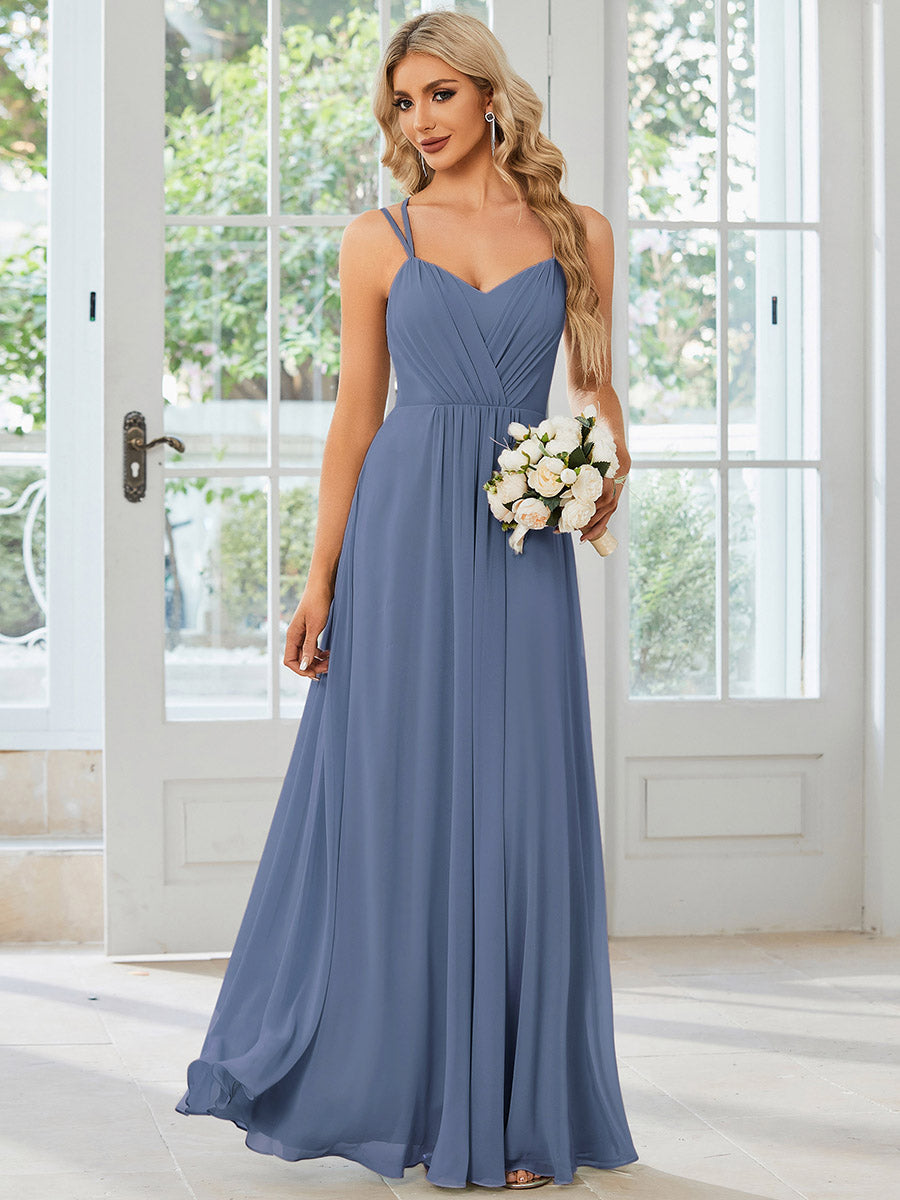 Custom Size Chiffon and Lace Open Back Bridesmaid Dress with Spaghetti Straps #color_Dusty Blue