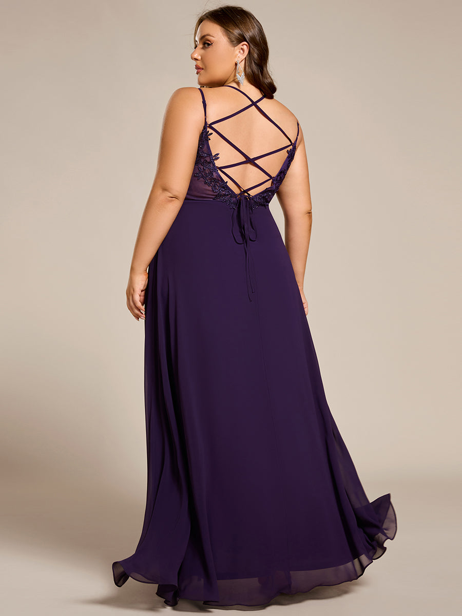 Chiffon and Lace Open Back Bridesmaid Dress with Spaghetti Straps #color_Dark Purple