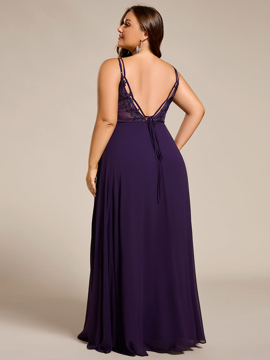 Chiffon and Lace Open Back Bridesmaid Dress with Spaghetti Straps #color_Dark Purple