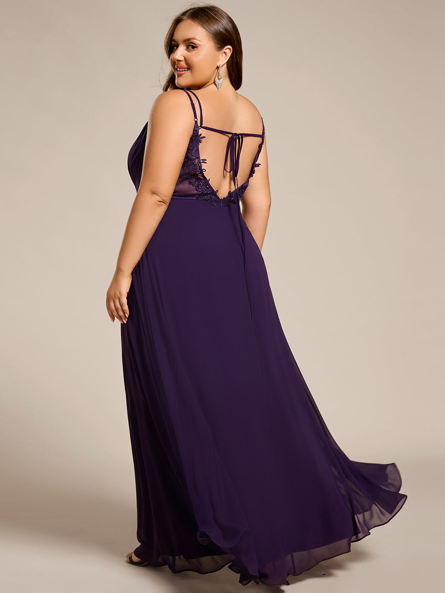 Chiffon and Lace Open Back Bridesmaid Dress with Spaghetti Straps #color_Dark Purple