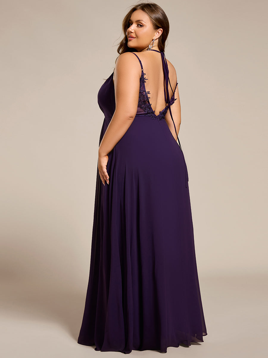 Chiffon and Lace Open Back Bridesmaid Dress with Spaghetti Straps #color_Dark Purple