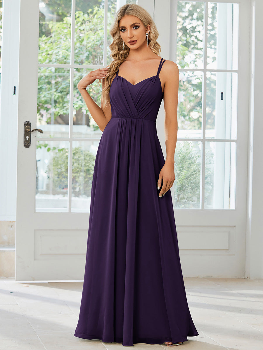 Chiffon and Lace Open Back Bridesmaid Dress with Spaghetti Straps #color_Dark Purple