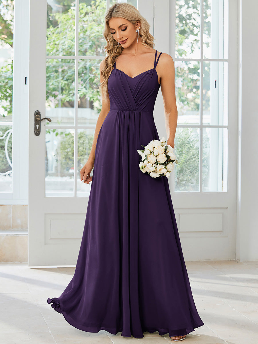 Chiffon and Lace Open Back Bridesmaid Dress with Spaghetti Straps #color_Dark Purple