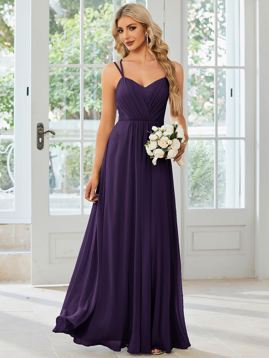 Chiffon and Lace Open Back Bridesmaid Dress with Spaghetti Straps #color_Dark Purple