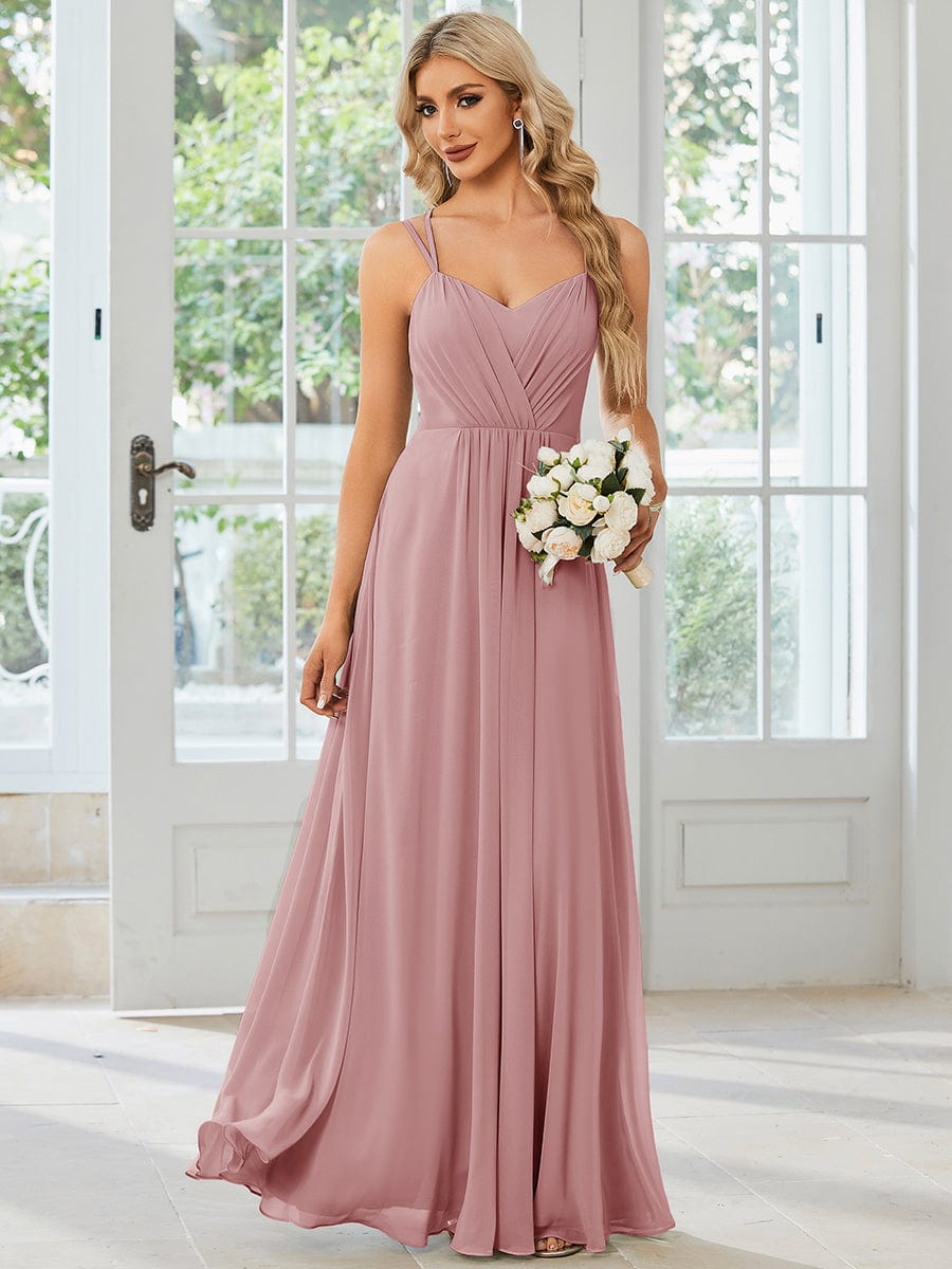 Chiffon and Lace Open Back Bridesmaid Dress with Spaghetti Straps #color_Dusty Rose