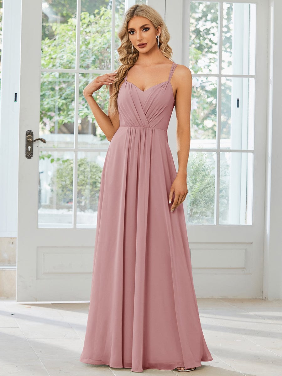 Chiffon and Lace Open Back Bridesmaid Dress with Spaghetti Straps #color_Dusty Rose