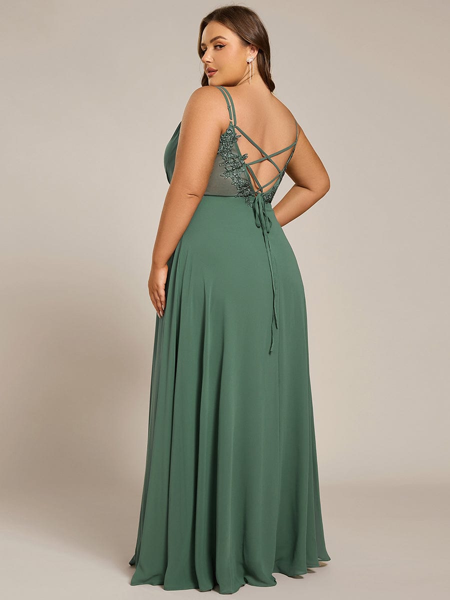 Chiffon and Lace Open Back Bridesmaid Dress with Spaghetti Straps #color_Eucalyptus Green