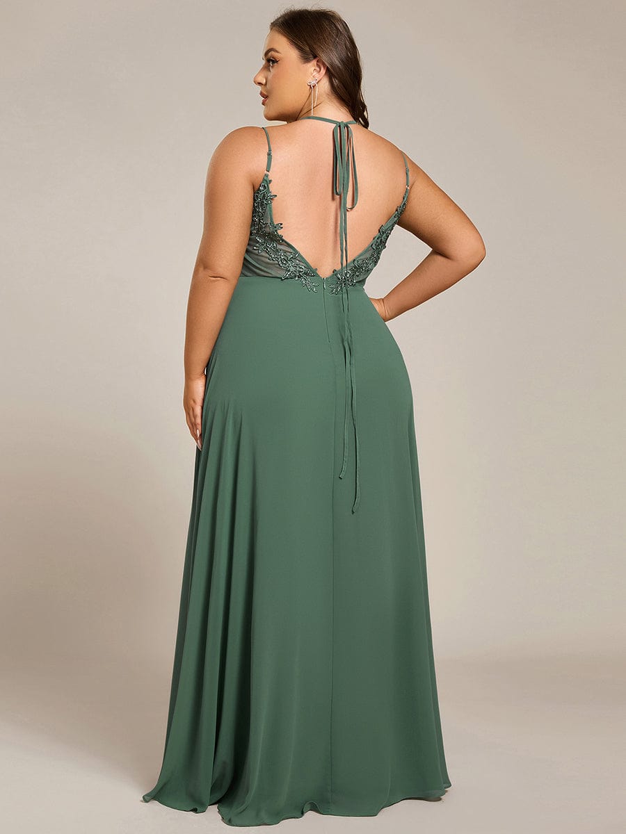 Chiffon and Lace Open Back Bridesmaid Dress with Spaghetti Straps #color_Eucalyptus Green