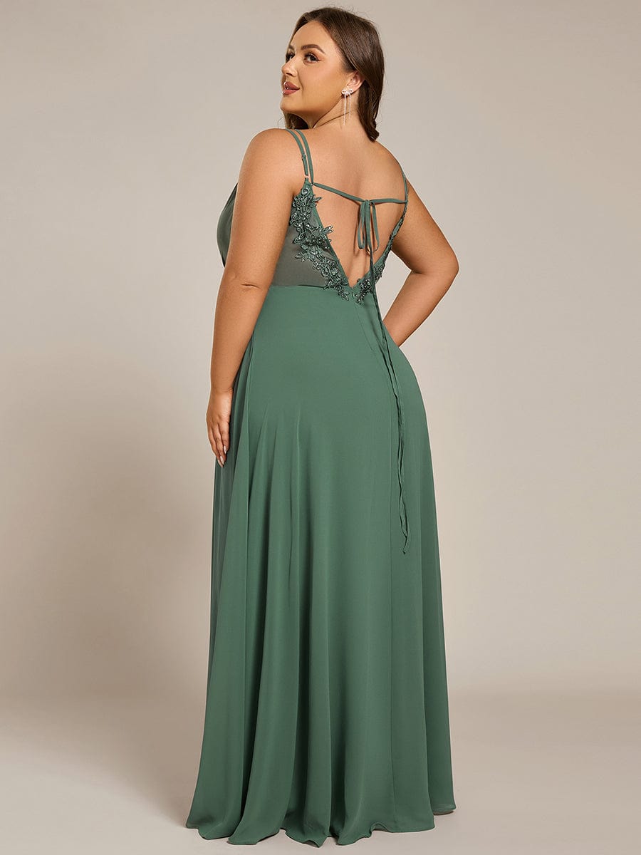 Chiffon and Lace Open Back Bridesmaid Dress with Spaghetti Straps #color_Eucalyptus Green