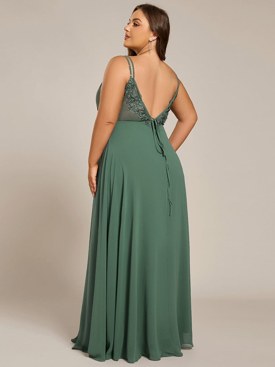 Chiffon and Lace Open Back Bridesmaid Dress with Spaghetti Straps #color_Eucalyptus Green