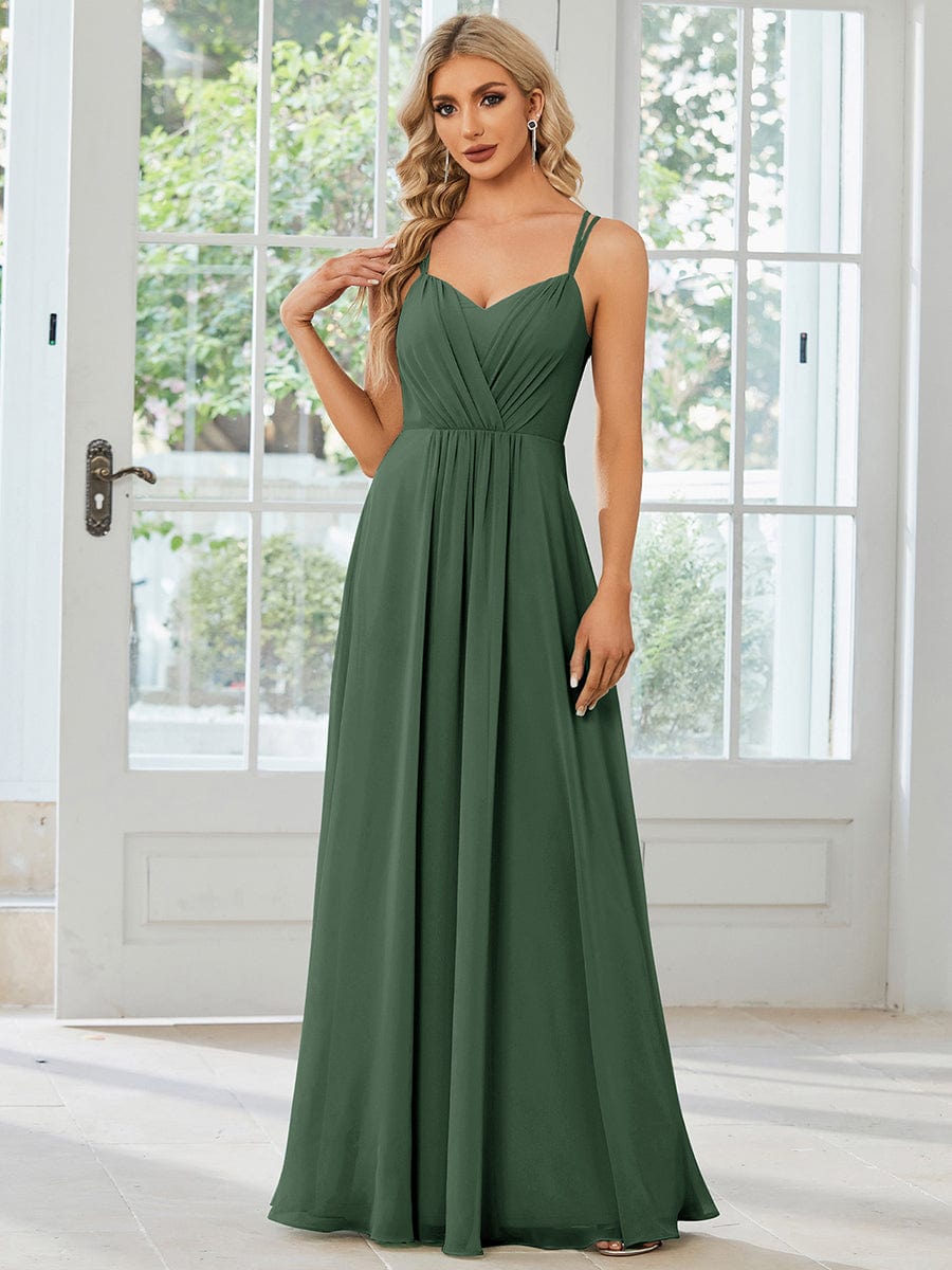 Chiffon and Lace Open Back Bridesmaid Dress with Spaghetti Straps #color_Eucalyptus Green