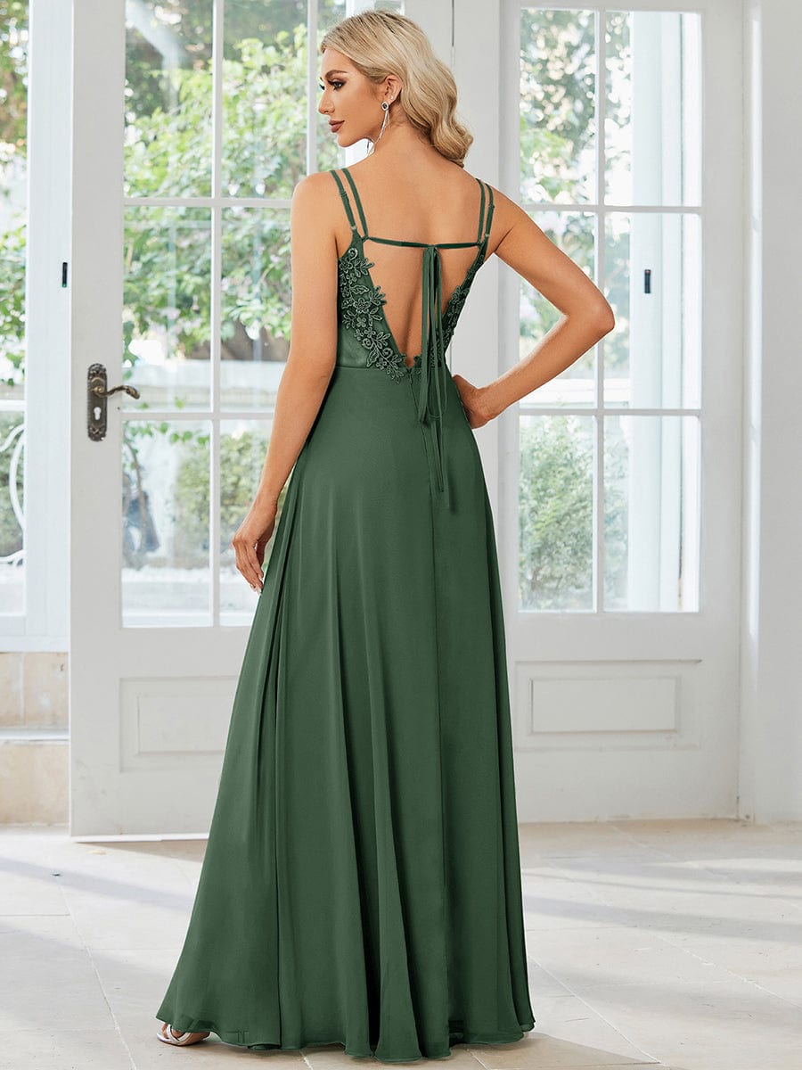 Chiffon and Lace Open Back Bridesmaid Dress with Spaghetti Straps #color_Eucalyptus Green