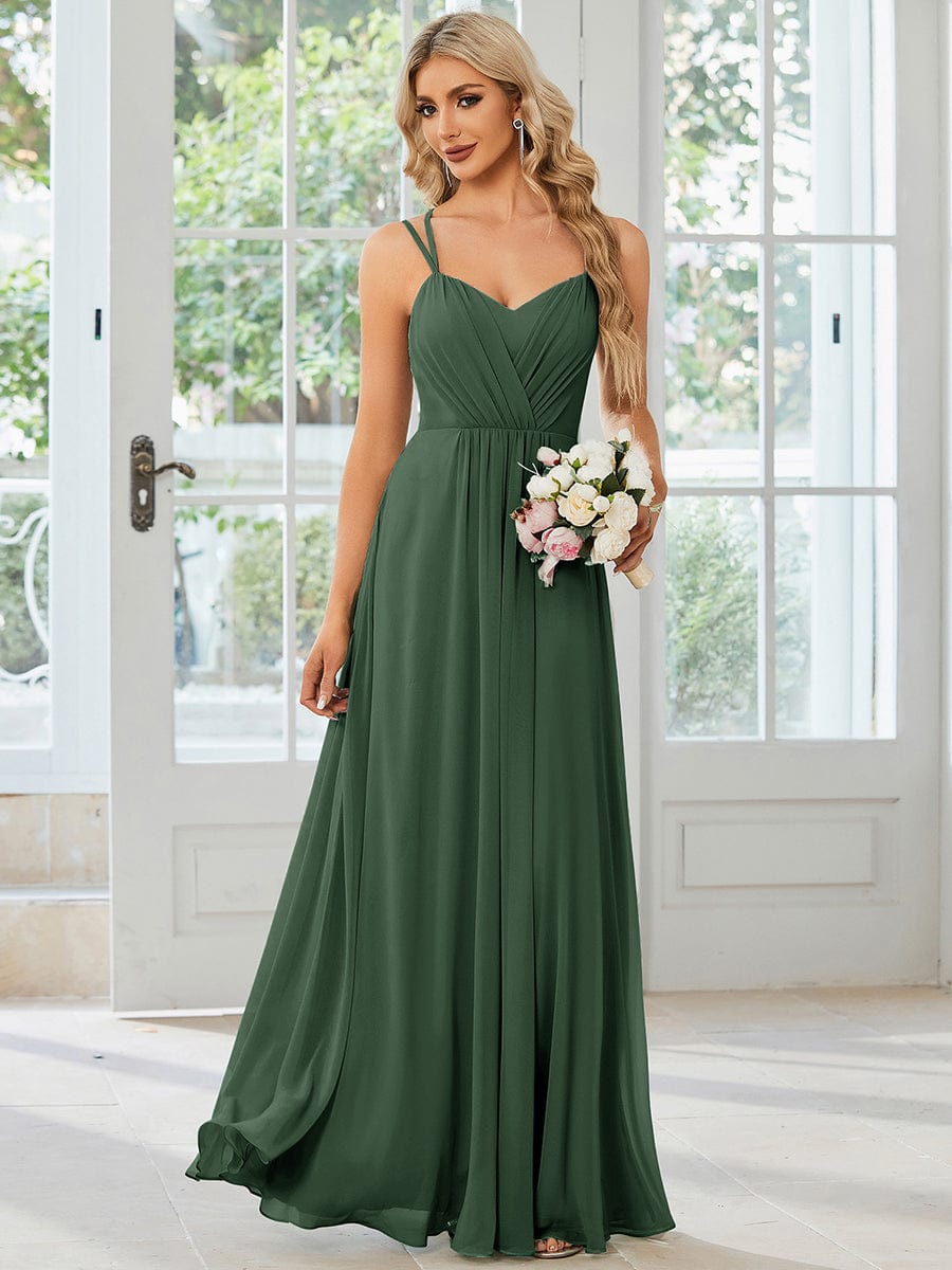 Chiffon and Lace Open Back Bridesmaid Dress with Spaghetti Straps #color_Eucalyptus Green