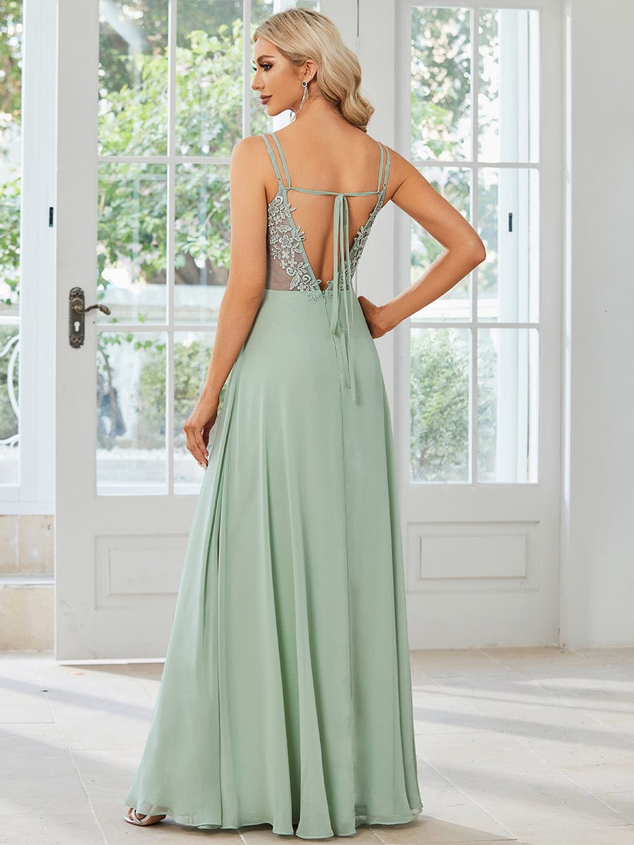 Custom Size Chiffon and Lace Open Back Bridesmaid Dress with Spaghetti Straps #color_Mint Green