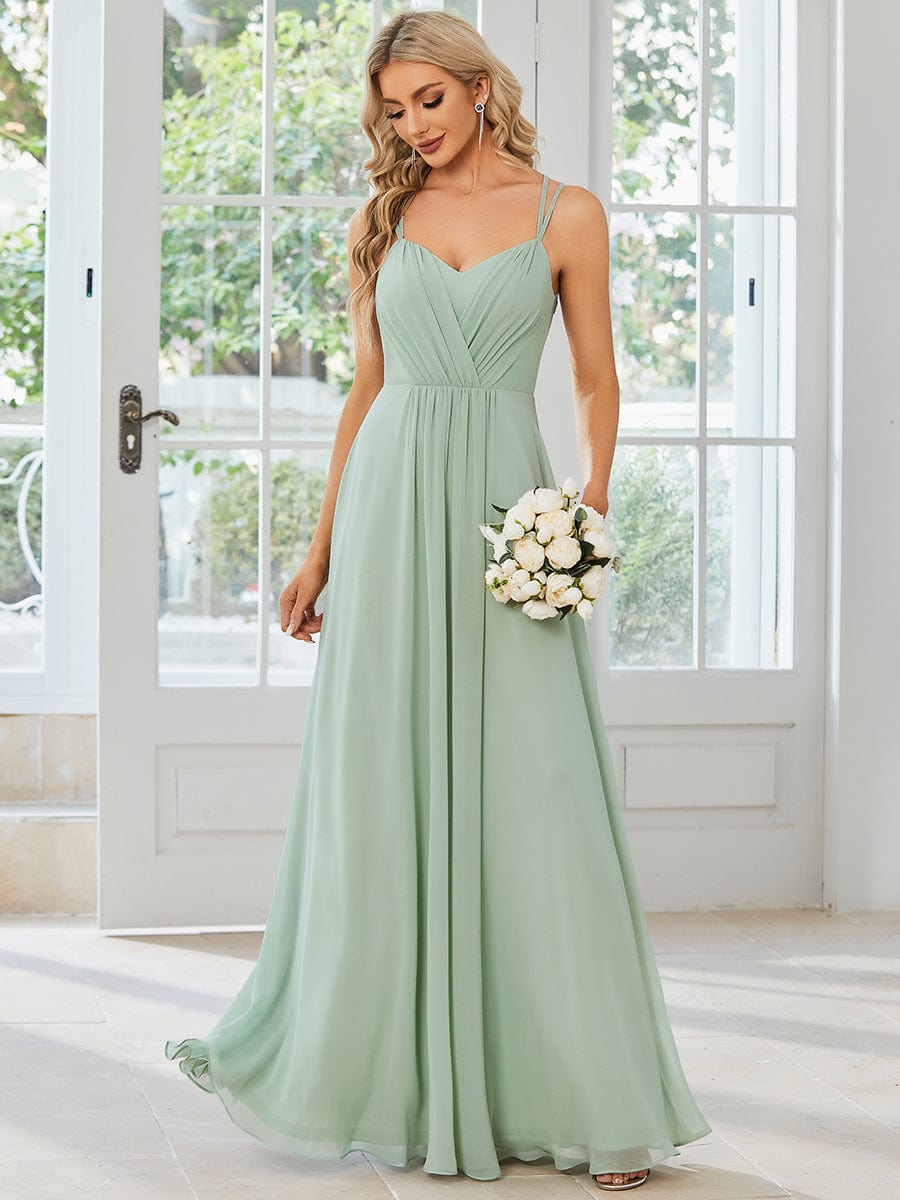 Custom Size Chiffon and Lace Open Back Bridesmaid Dress with Spaghetti Straps #color_Mint Green